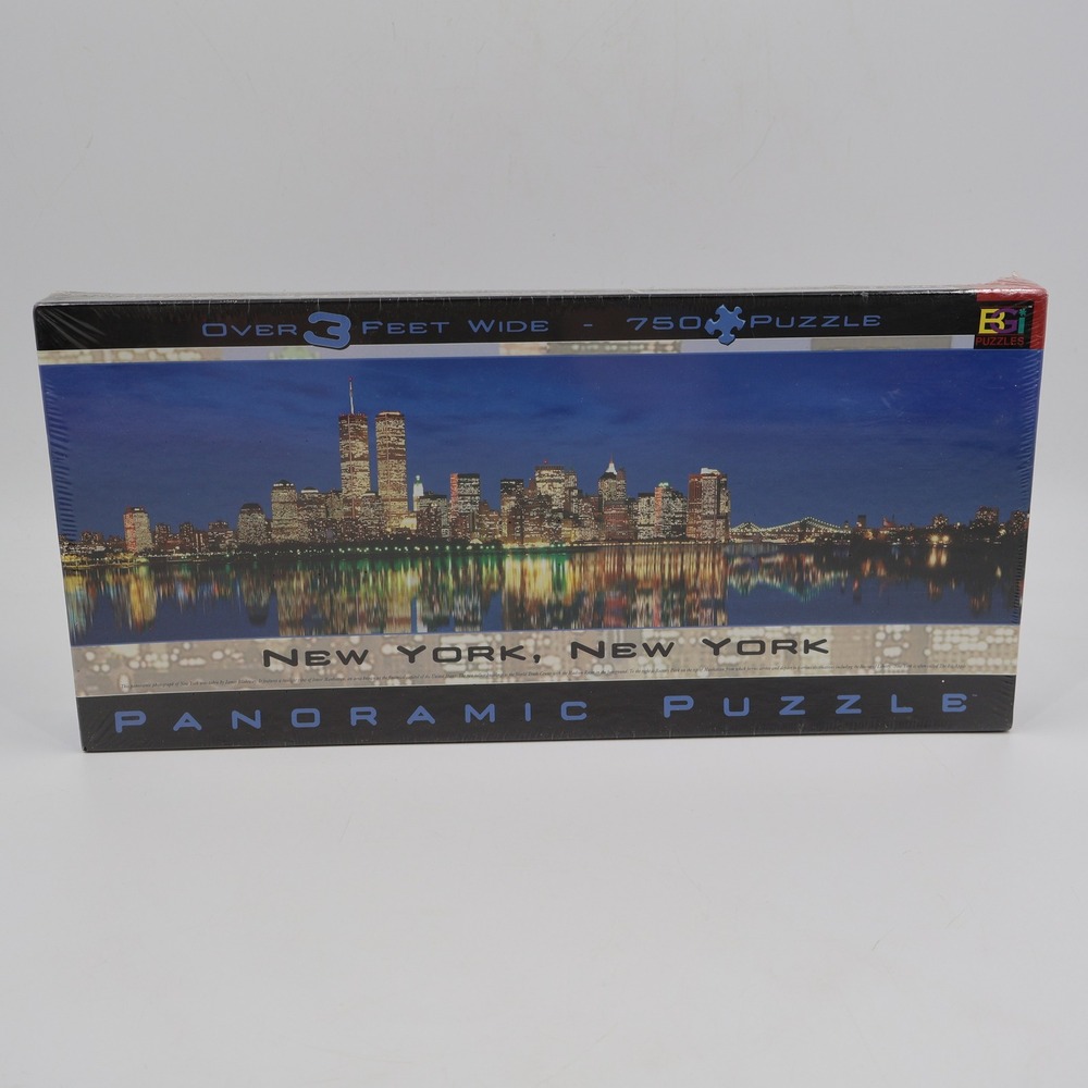 Buffalo Games Panoramic Puzzle 750pc New York City Twin Towers Skyline 38in 2000
